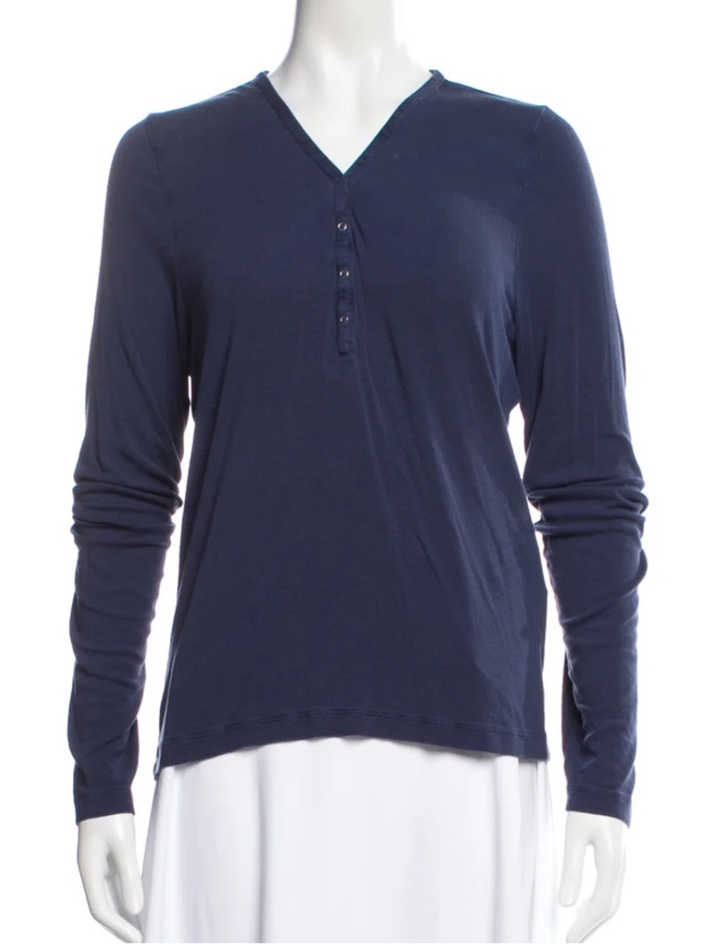 lunya Navy V-Neck Henley Long Sleeve Top